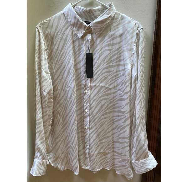 Banana Republic Dillon Classic-Fit Satin Shirt  Ivory White Zebra Print NWT - XL - Picture 2 of 4